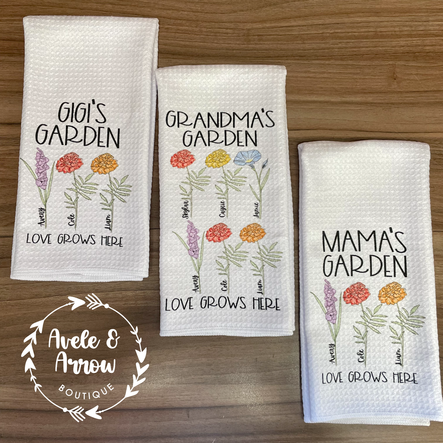 Personalized Birth Month Floral Kitchen Towel