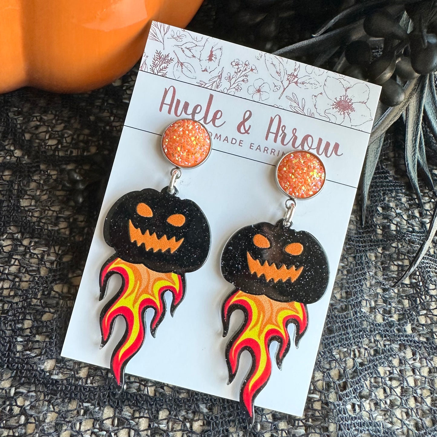 Flaming Pumpkin Earrings