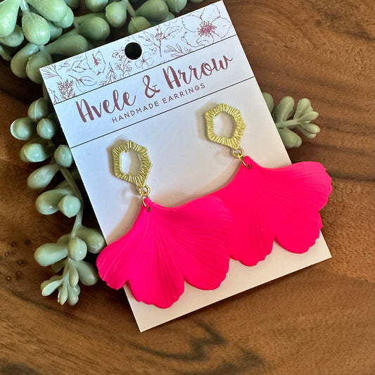 Hot Pink Gingko Leaf  Earrings