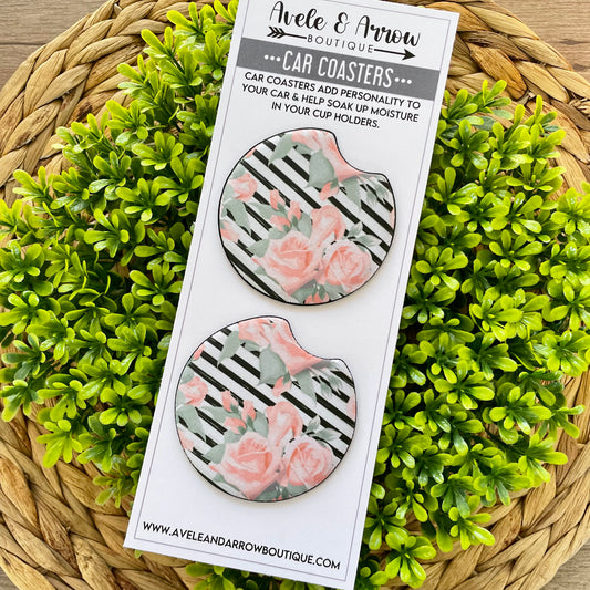 Striped Floral Car Coasters